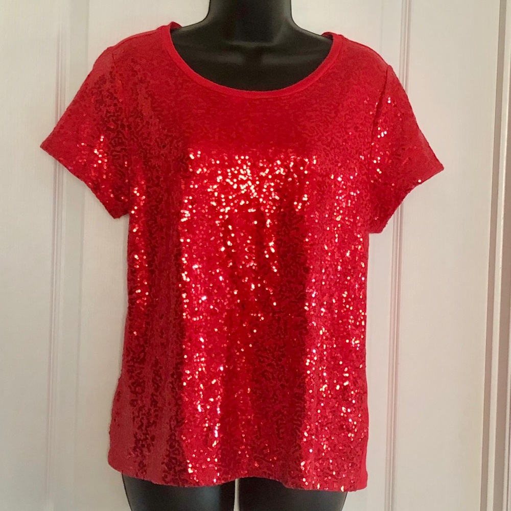 BYDesign Large Sparkly Red Sequined Top